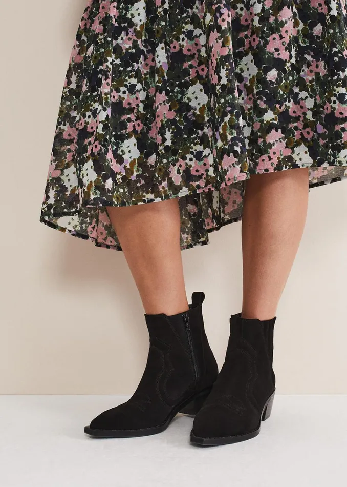 Women Phase Eight Heels Stitch Detail Suede Ankle Boot Black