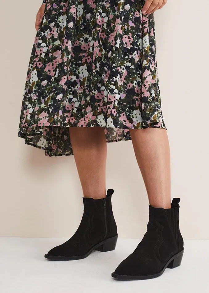 Women Phase Eight Heels Stitch Detail Suede Ankle Boot Black