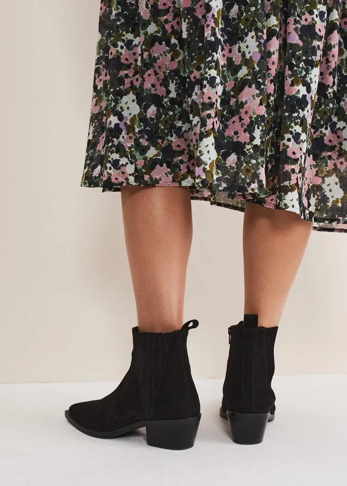 Women Phase Eight Heels Stitch Detail Suede Ankle Boot Black