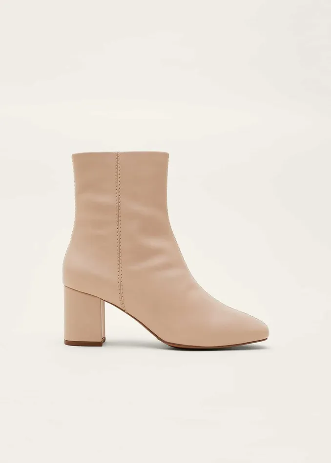 Women Phase Eight Heels Stitched Leather Ankle Boot Winter White