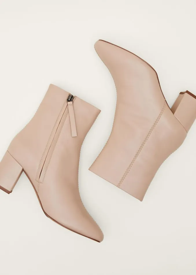 Women Phase Eight Heels Stitched Leather Ankle Boot Winter White