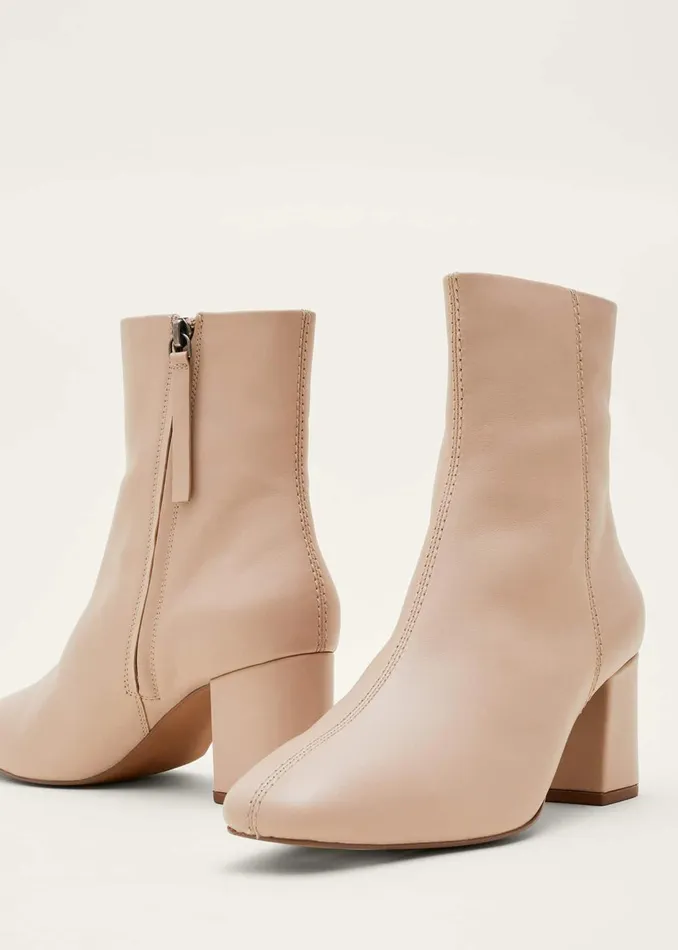 Women Phase Eight Heels Stitched Leather Ankle Boot Winter White