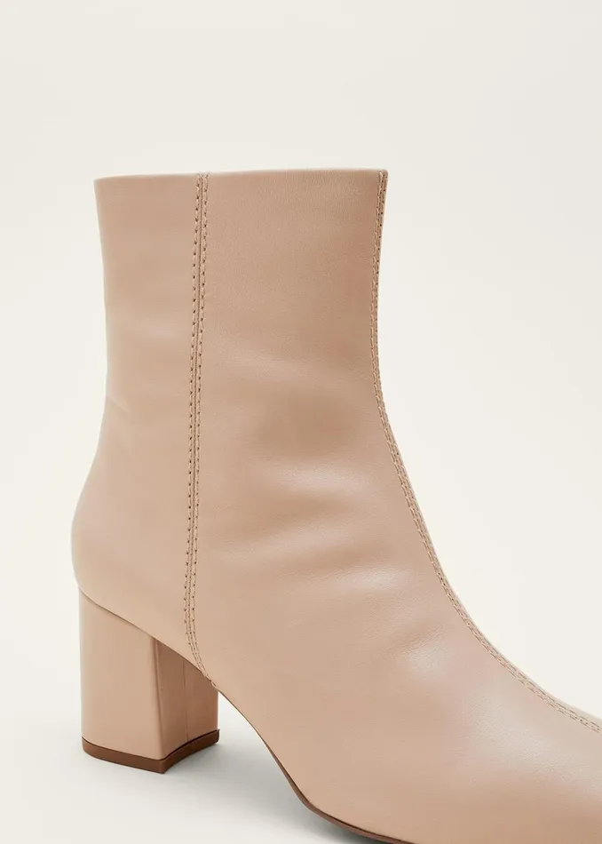 Women Phase Eight Heels Stitched Leather Ankle Boot Winter White