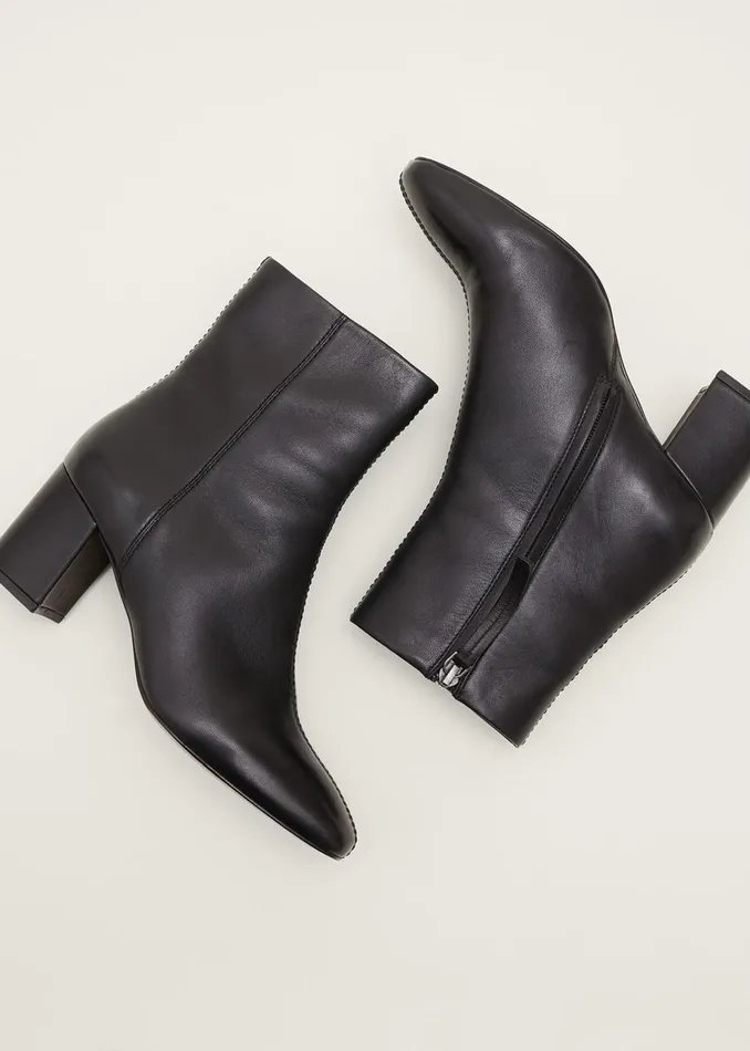 Women Phase Eight Heels Stitched Leather Boot Black