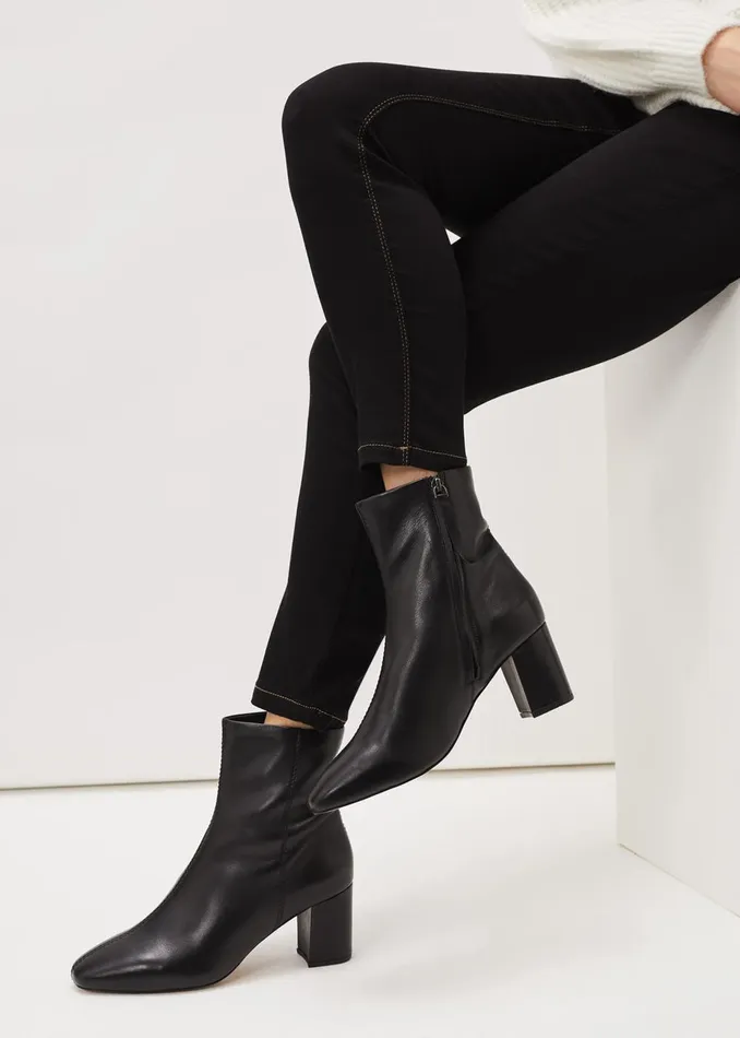 Women Phase Eight Heels Stitched Leather Boot Black