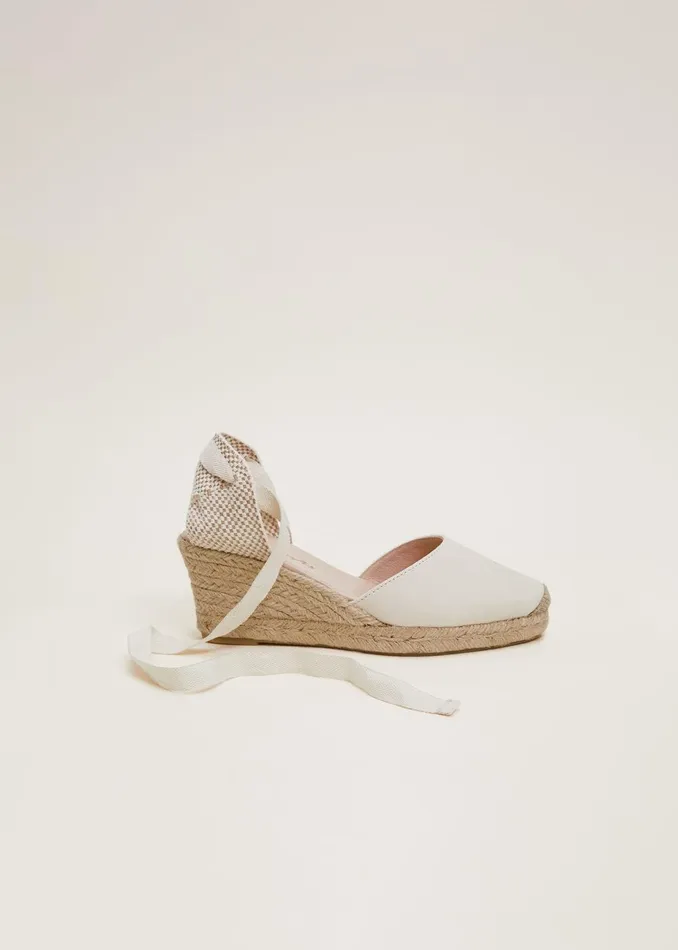 Women Phase Eight Heels Suede Ankle Tie Espadrille Shoe Ivory