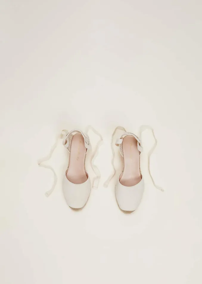 Women Phase Eight Heels Suede Ankle Tie Espadrille Shoe Ivory