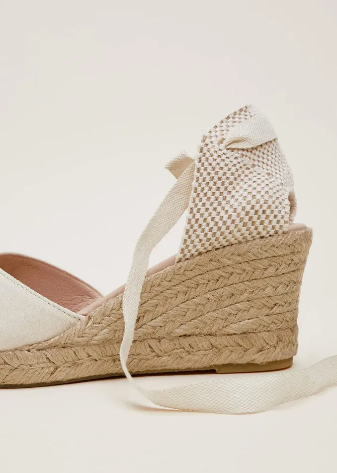 Women Phase Eight Heels Suede Ankle Tie Espadrille Shoe Ivory