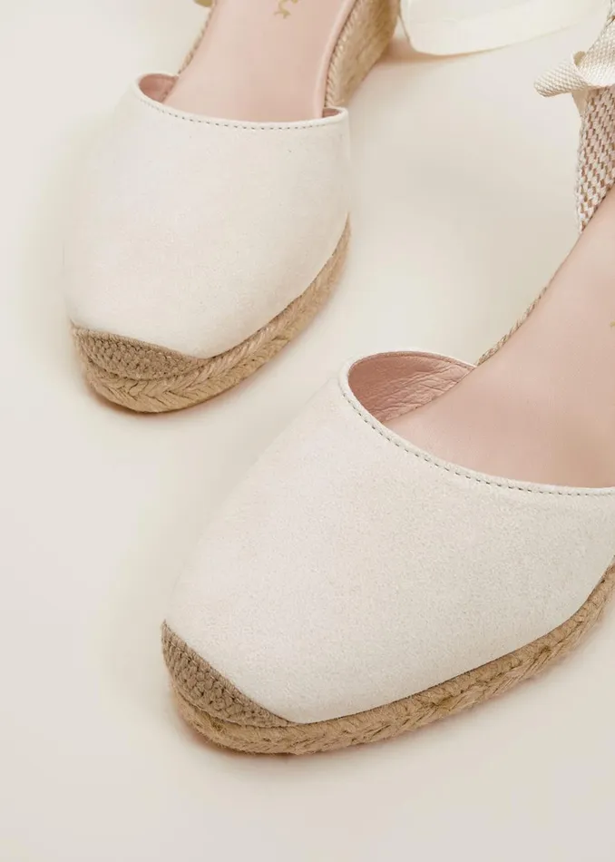 Women Phase Eight Heels Suede Ankle Tie Espadrille Shoe Ivory