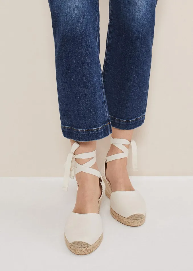 Women Phase Eight Heels Suede Ankle Tie Espadrille Shoe Ivory