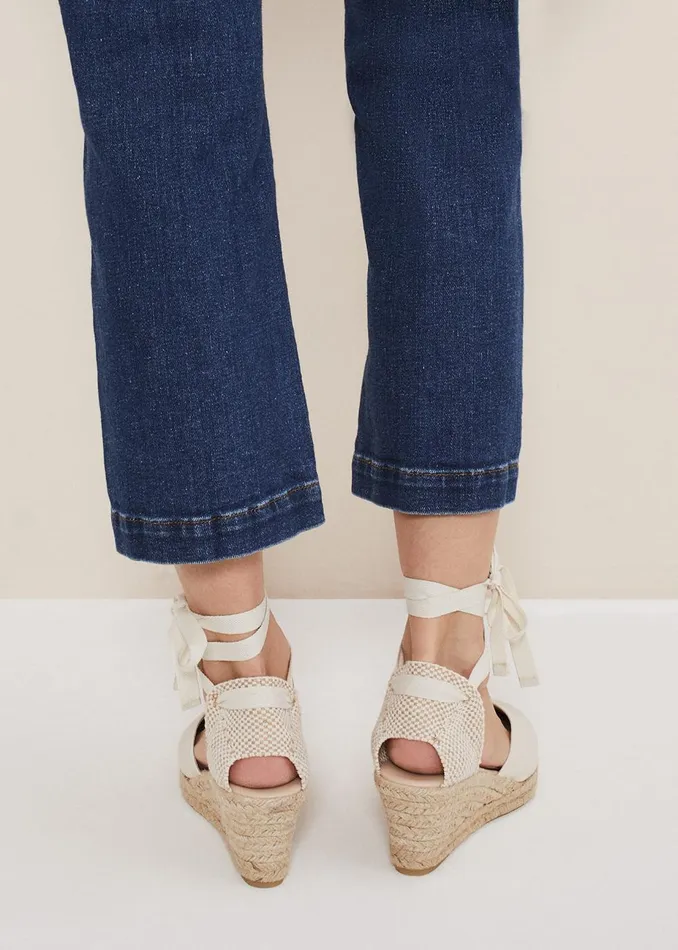 Women Phase Eight Heels Suede Ankle Tie Espadrille Shoe Ivory