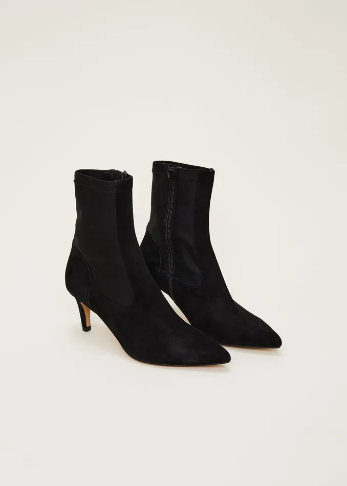 Women Phase Eight Heels Suede Sock Boots Black