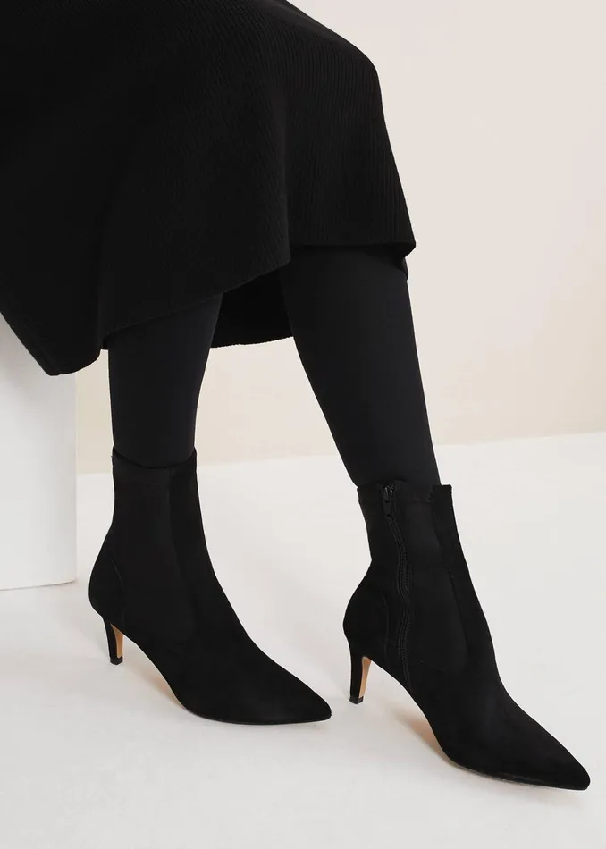 Women Phase Eight Heels Suede Sock Boots Black