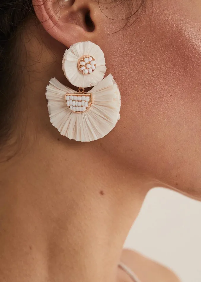 Women Phase Eight Jewellery Beaded Fan Drop Earrings Cream