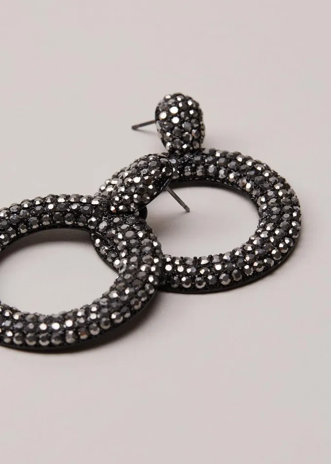 Women Phase Eight Jewellery Black Sparkly Circle Earrings Gunmetal