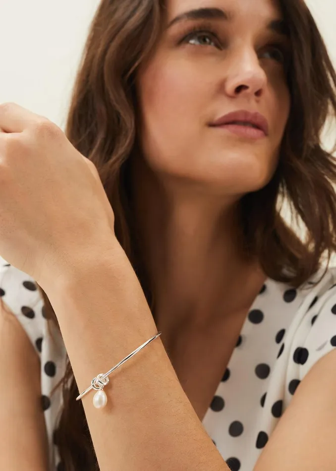 Women Phase Eight Jewellery Divina Silver Plated Pearl Bangle Silver