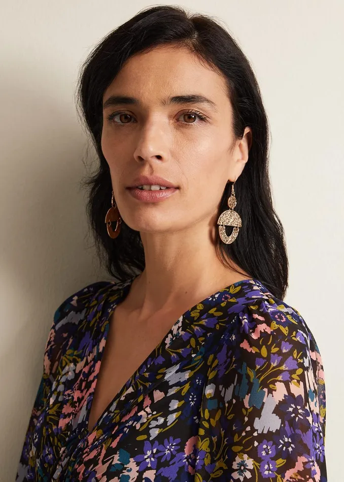 Women Phase Eight Jewellery Gold Textured Drop Earrings Gold