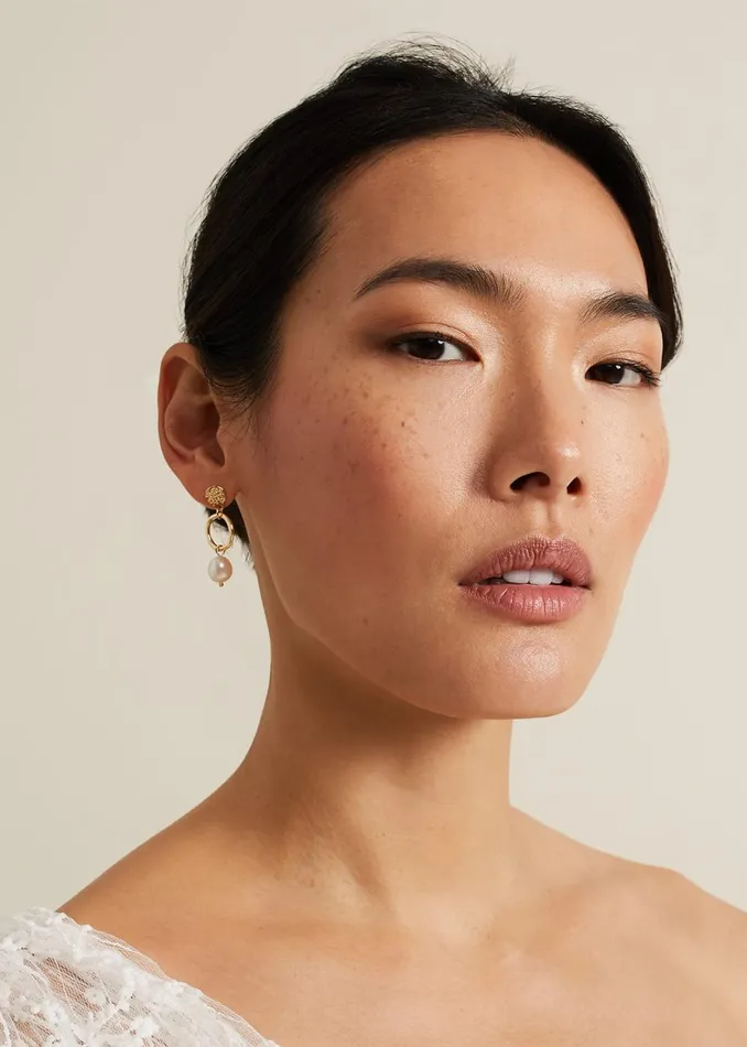 Women Phase Eight Jewellery Mini Pearl Drop Earrings Gold