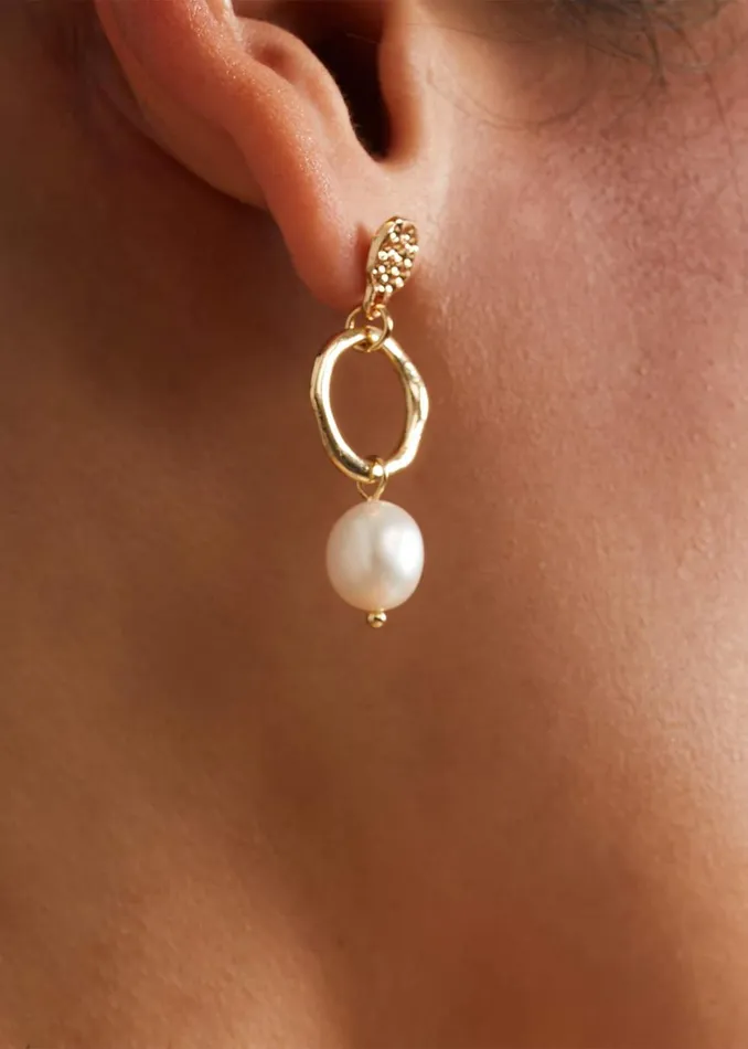 Women Phase Eight Jewellery Mini Pearl Drop Earrings Gold