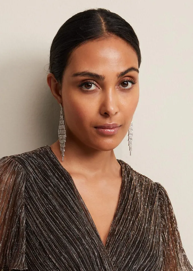 Women Phase Eight Jewellery Oversized Stone Drop Earrings Silver