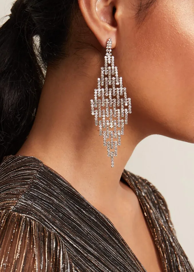 Women Phase Eight Jewellery Oversized Stone Drop Earrings Silver