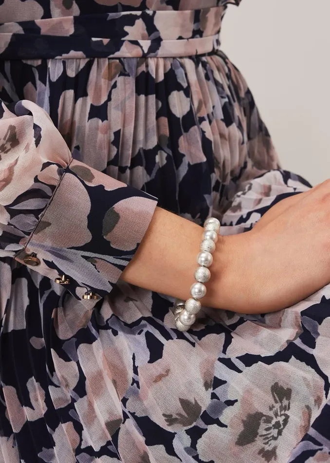 Women Phase Eight Jewellery Pearl And Bead Stretch Bracelet Silver