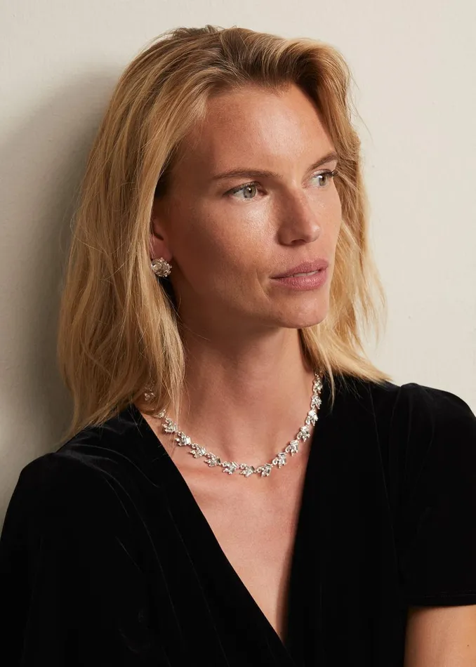 Women Phase Eight Jewellery Silver Plated Stone Cluster Necklace Silver