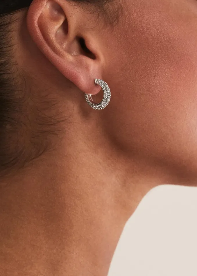 Women Phase Eight Jewellery Sparkle Hoop Earrings Silver