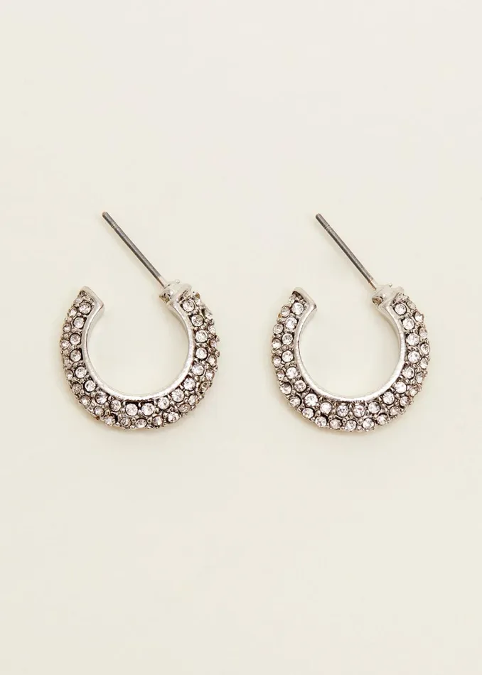 Women Phase Eight Jewellery Sparkle Hoop Earrings Silver