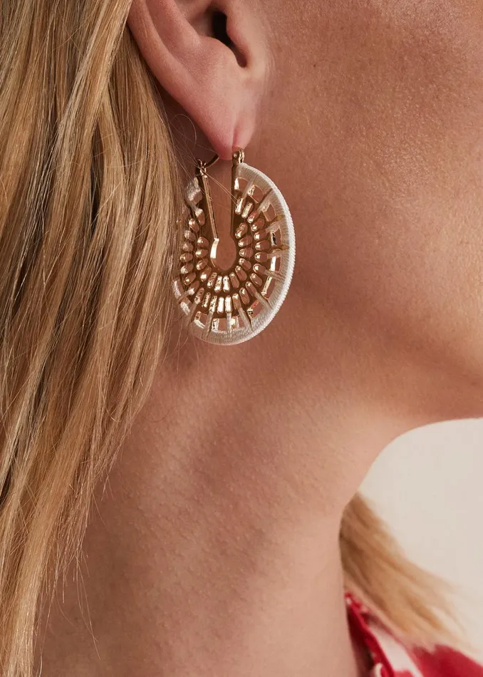 Women Phase Eight Jewellery Threaded Gold Hoop Earrings Gold