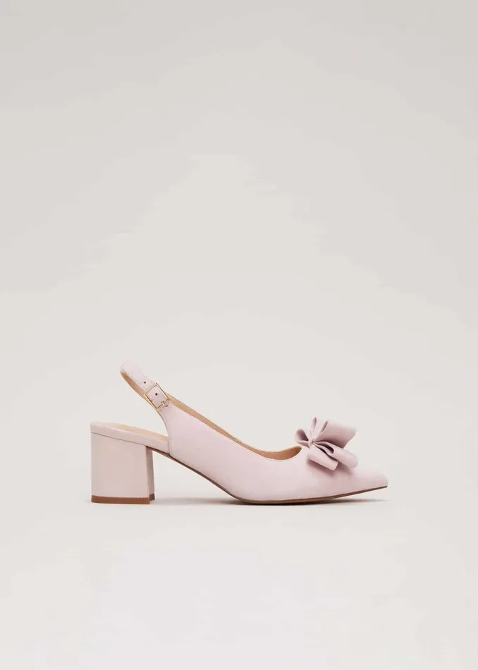 Women Phase Eight Occasion Shoes Bow Front Block Heel Shoes Pale Pink