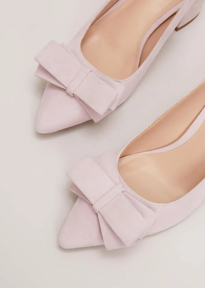 Women Phase Eight Occasion Shoes Bow Front Block Heel Shoes Pale Pink