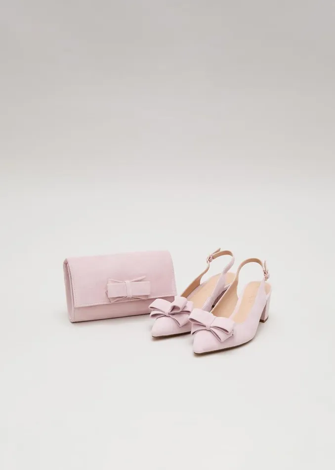 Women Phase Eight Occasion Shoes Bow Front Block Heel Shoes Pale Pink