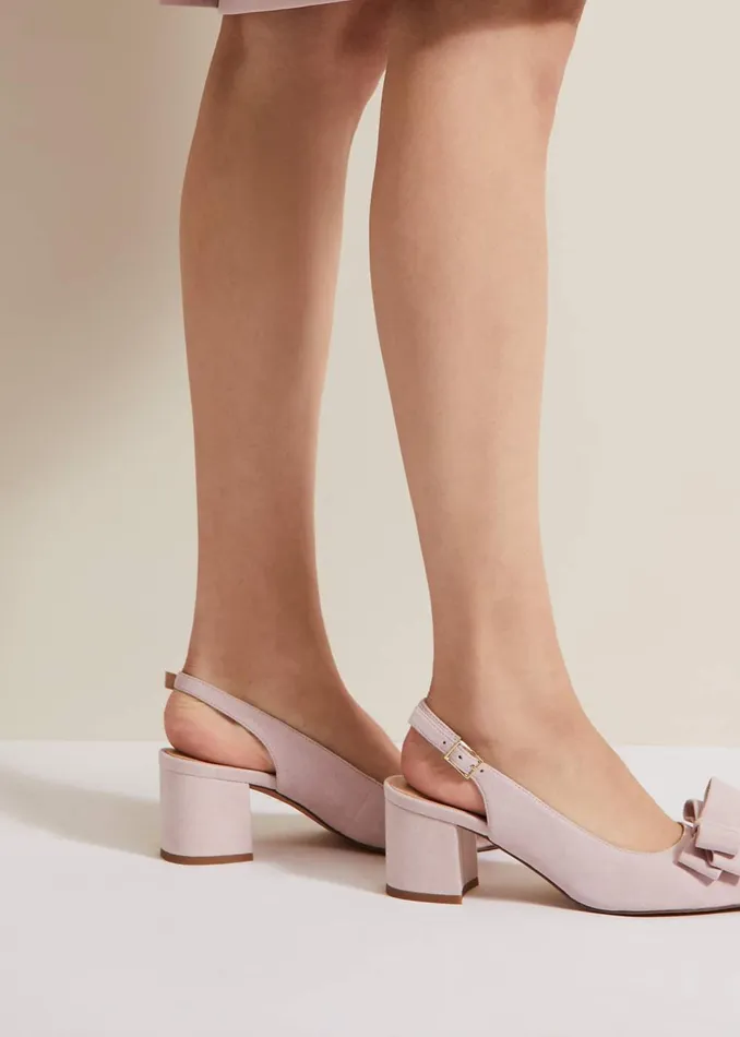Women Phase Eight Occasion Shoes Bow Front Block Heel Shoes Pale Pink