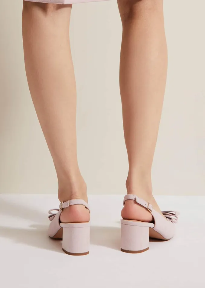 Women Phase Eight Occasion Shoes Bow Front Block Heel Shoes Pale Pink