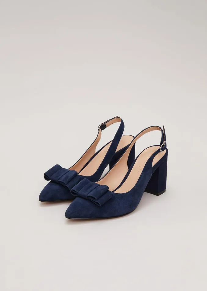 Women Phase Eight Occasion Shoes Bow Front Slingback Block Heel Shoes Navy