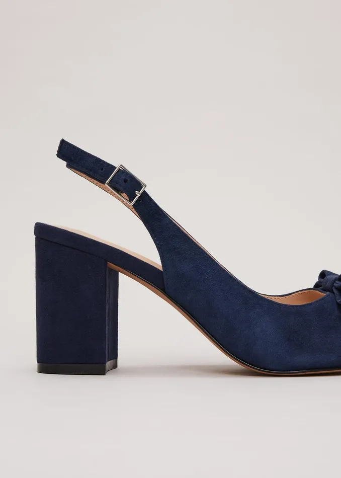 Women Phase Eight Occasion Shoes Bow Front Slingback Block Heel Shoes Navy