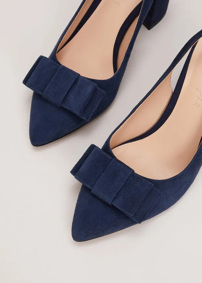 Women Phase Eight Occasion Shoes Bow Front Slingback Block Heel Shoes Navy