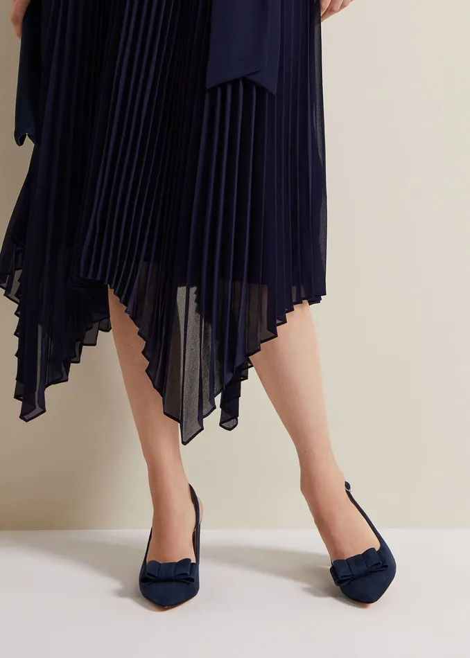 Women Phase Eight Occasion Shoes Bow Front Slingback Block Heel Shoes Navy