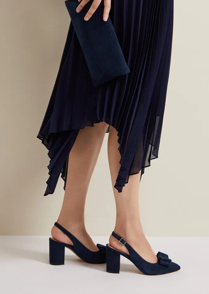 Women Phase Eight Occasion Shoes Bow Front Slingback Block Heel Shoes Navy