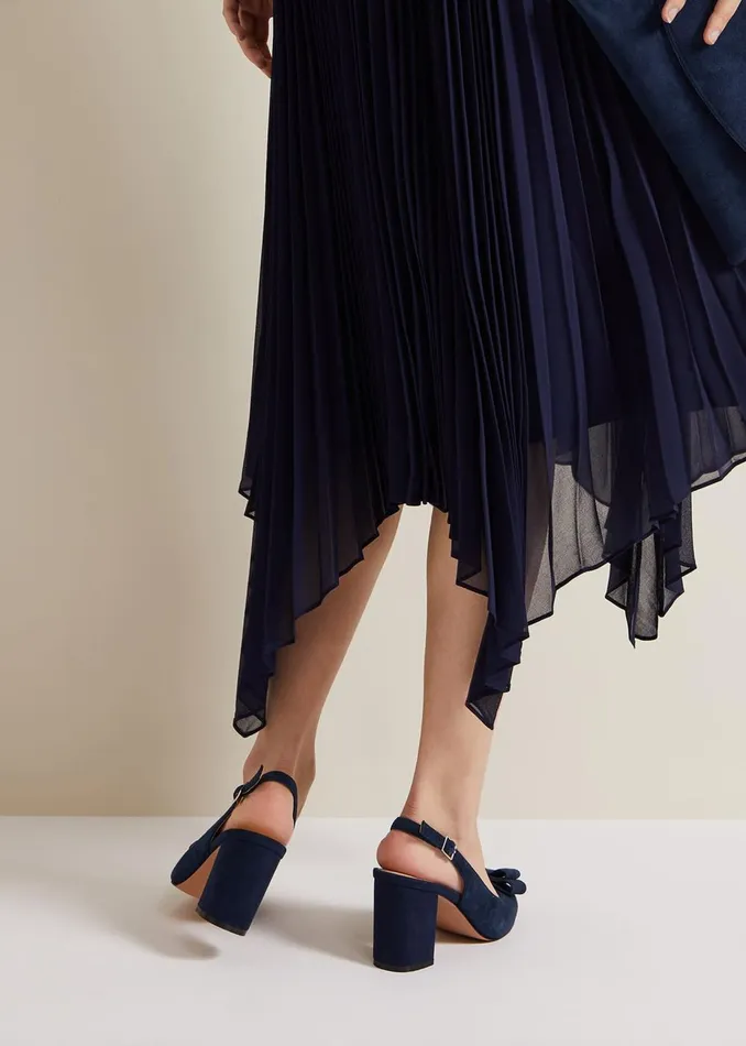 Women Phase Eight Occasion Shoes Bow Front Slingback Block Heel Shoes Navy