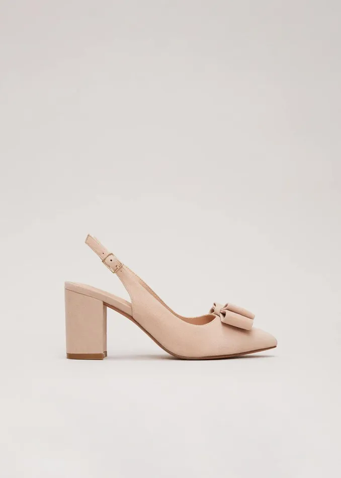 Women Phase Eight Occasion Shoes Bow Front Slingback Block Heel Shoes Neutral