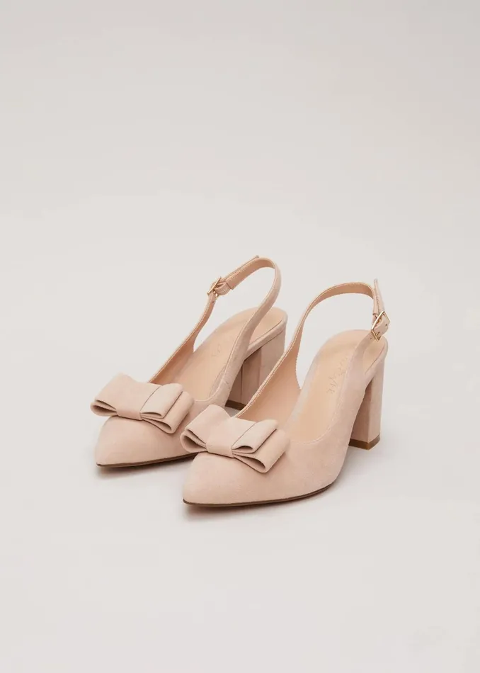 Women Phase Eight Occasion Shoes Bow Front Slingback Block Heel Shoes Neutral