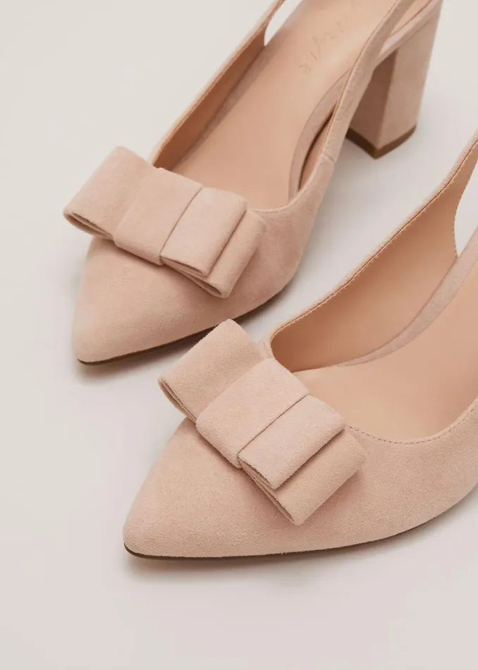 Women Phase Eight Occasion Shoes Bow Front Slingback Block Heel Shoes Neutral