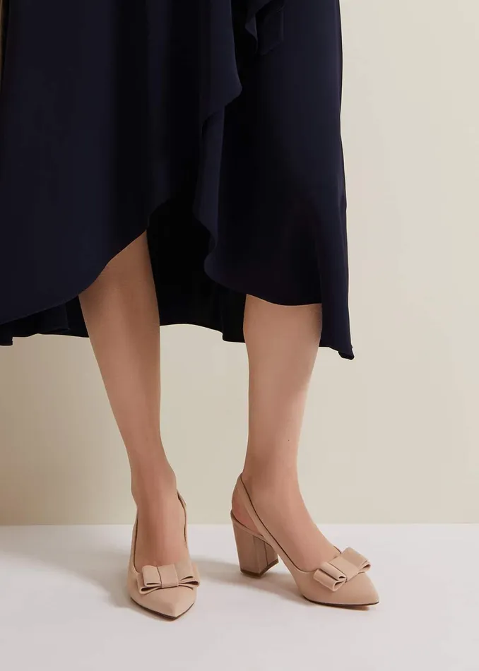 Women Phase Eight Occasion Shoes Bow Front Slingback Block Heel Shoes Neutral