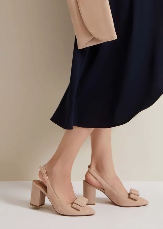 Women Phase Eight Occasion Shoes Bow Front Slingback Block Heel Shoes Neutral