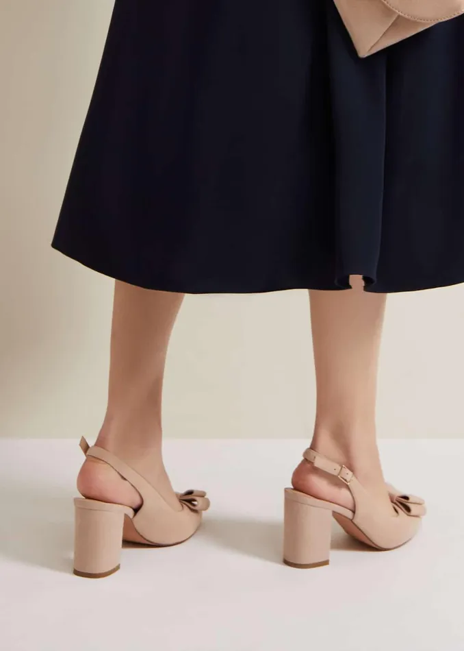 Women Phase Eight Occasion Shoes Bow Front Slingback Block Heel Shoes Neutral