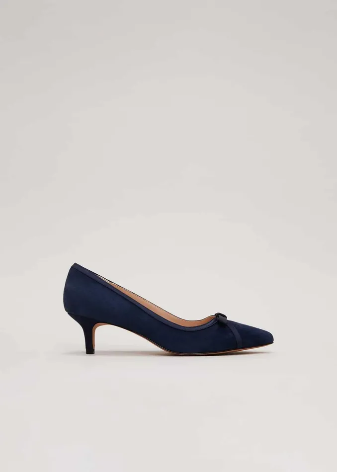 Women Phase Eight Occasion Shoes Bow Kitten Heel Shoes Navy
