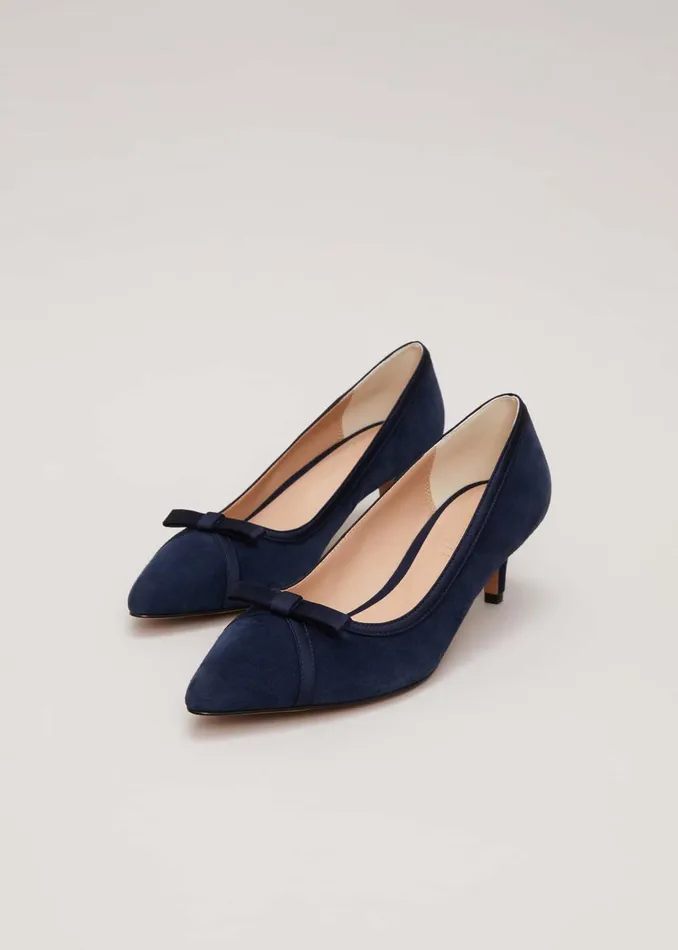 Women Phase Eight Occasion Shoes Bow Kitten Heel Shoes Navy