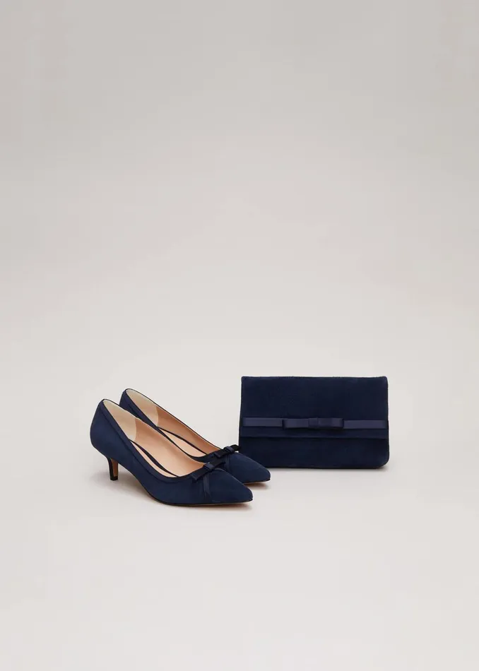 Women Phase Eight Occasion Shoes Bow Kitten Heel Shoes Navy